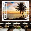 Tela de Fondo en Vivo Ventana de Piso a Techo Extensión Visual del Espacio Tela de Pared Mural Tapiz Sala de Estar Paisaje Marino Ventana Falsa Tela Colgante