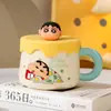 Caneca do Shin-Chan Copo de Cerâmica com Canudo para Casa Copo de Suco Estudante Prático Presente de Aniversário Copo para Casal Feminino