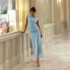 Vestido de Verano Nuevo Producto Transfronterizo Europeo y Americano 2025 Elegante Slim con Hombro Caído Fuera del Hombro Malla Abertura Color Sólido Mujer Venta al por Mayor