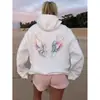 Sudadera de Felpa para Mujer de Comercio Exterior Transfronterizo con Capucha Alada, Bolsillo Canguro Estampado, Cordón de Ajuste y Sudadera con Capucha Estampada