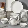 Juego de Platos Cuenco de Cerámica Juego de Vajilla de Cerámica de Jingdezhen Combinación de Cuenco y Plato Blanco Puro Simple Vajilla para el Hogar Cuenco