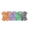 Traje de verano a cuadros de algodón fino para bebés, niños y niñas, camiseta de manga corta con estampado de frutas, pantalones, conjunto de dos piezas