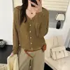 Jaqueta Cardigan de tricô verde fresco estilo coreano, novo modelo outono 2026, gola redonda, de abotoamento simples, top suéter estilo francês