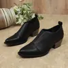 Zapatos de piel para mujer con punta fina y tacón grueso, talla grande casual 43, zapatos de tacón grueso estilo europeo y americano