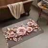 Alfombra de Baño Floral 3D de Lujo Ligero con Toque de Alta Gama, Felpudo Decorativo para el Hogar Antideslizante, Alfombrilla Absorbente para Pies de Baño