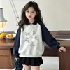 Moletom feminino para primavera e outono 2026 novo estilo universitário top de outono para meninas roupas de outono infantis com gola polo