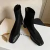 Moda Coreana de Moda Retro Patchwork Punta Cuadrada 2026 Tendencia Chic Otoño/Invierno Tacón Grueso Tacón Alto Botas Elásticas Botines Cortos para Mujer