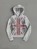 Sudadera con capucha y cremallera estilo americano Union Jack, estampado de bandera, gris vintage desgastado retro, transfronteriza europea y americana