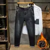Pantalones Talla Grande High Street Jeans Rectos Desgastados Otoño Nuevo Retro Americano Elásticos Holgados Pantalones para Gordos para Hombre
