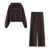 Conjunto Casual Deportivo de Dos Piezas 2026 Primavera y Otoño Sudadera con Capucha y Cremallera de Algodón tipo Felpa + Conjunto de Pantalones de Chándal para Mujer
