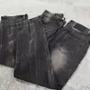 Estilo americano corte limpio elástico divino realzador de altura pierna recta micro campana hilo tejido de agua lavado negro-gris jeans de mezclilla hombre algodón