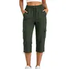 Pantalones cargo casuales de color liso con bolsillos, de cintura alta, para viaje, sueltos, rectos, pantalones cortos para mujer, estilo europeo y americano, transfronterizos de Amazon