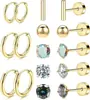 Moda e Cool Borla Aço Inoxidável Coração Redondo Ear Cuff Brincos Stud Zircônia Colorida Conjunto de Studs para Cartilagem da Orelha
