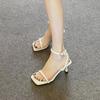 Zapatos Blancos de Tacón Alto con Hebilla, Estilo Nuevo Verano 2026, Sandalias de Tacón Fino para Mujer, Mocasines, Sandalias Negras de Punta Cuadrada
