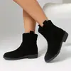 Zapatos de tacón alto para mujer de Aliexpress, Botines cortos de talla grande europeos y americanos, Punta redonda, Otoño e Invierno, Talla 40-46, Botines de cuero de tacón cuadrado, Sin cordones, Punta redonda