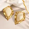 Pendientes de Acero de Titanio Transfronterizos Yuhui, Estilo Retro, Forma Geométrica Irregular, Resina Chapada en Oro Real, Pendientes de Acero Inoxidable Impermeables