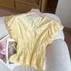 Blusa Coreana de Verano 2026, Versátil, con Pliegues, Cintura Ajustada, Cuello en V, Elegante, a la Moda, Tendencia, Top Rejuvenecedor para Mujer