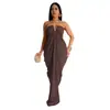 C7135 Transfronterizo Aliexpress Amazon Moda Europea y Americana Vestido Sexy Ajustado de Color Sólido para Mujer Vestido con Cuello en V Nuevo