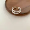 Anel Geométrico de Camada Dupla para Mulheres Item Quente Xiaohongshu Personalidade Simples Anel Aberto Ajustável Influenciador da Internet Luxo Leve Estilo Floresta Anel para Dedo Indicador Tendência