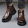 Botas Martin de Otoño e Invierno Moda Botas Chelsea de Cuero con Forro Polar Cálidas Cremallera Lateral Botines Casuales Combinan con Todo Botas para Hombre