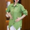 Camisa de manga larga para mujer 2025 primavera y otoño nueva a rayas estilo occidental holgada que cubre la carne delgada talla grande camisa top largo