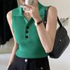 Novo Estilo de Verão Camisa Polo de Tricô Sem Mangas Cor Sólida de Algodão Seda de Amora Slim Fit Alta Elasticidade para Mulheres