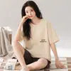 E-commerce Transfronteiriço Loja Física Pijama Feminino de Manga Curta e Shorts Novo Algodão Conjunto de Pijama de Verão Atacado