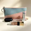 Bolsa de Almacenamiento de Maquillaje de PU con Bloques de Color Rosa y Azul, Billetera Portátil para Monedas y Labiales, Neceser de Viaje