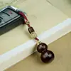 Calabaza de Sándalo Rojo con Incrustaciones de Plata, Colgante de Calabaza Doble Felicidad, Incrustado con Adorno de Llavero de Paz y Alegría, Personalizable