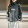 Suéter de punto de base para mujer, de estilo francés, dos tonos, cuello alto apilado, aspecto de dos piezas, 100% lana, elegante y cálido