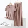 Conjunto de camiseta casual suelta fina de modal para mujer, primavera y verano, estilo coreano, manga corta, talla grande, conjunto delgado de dos piezas