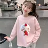Estilo Novo Primavera e Outono Solto Gola Redonda Roupa Íntima Moda Infantil Feminina Camiseta de Algodão Puro Manga Longa para Crianças Maiores Tendência Top Feminino