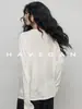 Camiseta de manga larga de ajuste relajado HAVEGAN/otoño con Lyocell y lino, estilo old money para mujer, casual 2538