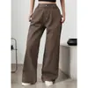 Pantalones Vaqueros para Mujer Transfronterizos en Color Marrón Oscuro, Casual y Modernos, Versátiles, Sencillos, de Pierna Recta Suelta, Adecuados para Todas las Estaciones