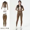 Conjunto de Três Peças para Yoga Feminino Primavera e Outono Color Block Manga Longa Slim Fit Valoriza a Silhueta Esportivo Fitness Corrida Cintura Alta Conjunto Fitness