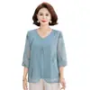 Novo Conjunto Bordado Chinês de Duas Peças Terno para Mãe Camiseta de Verão para Mulheres de Meia-Idade Camisa Fina de Chiffon Baita Guofeng suit