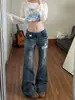 Jeans Americano Retro Cross Rasgado Micro-Flare Feminino Outono Novo Estilo Hot Girl Emagrecedor Calça Flare Rasgada