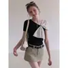 Camiseta de Tricô Feminina de Verão com Bolinhas Irregulares em Tencel, Manga Curta, Um Ombro Só, Slim, Sexy, Decote Caído, Algodão