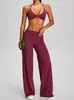 Conjunto nuevo de pantalones anchos casuales para primavera y verano para mujer, alta elasticidad, control de abdomen, pantalones rectos plisados, conjunto para correr, fitness, yoga