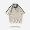 Naozha Aobing Estampada Verano Hombres Holgada Marca de Moda Estudiante Camiseta de Manga Corta Algodón Seda de Hielo Top Solapa Media Manga