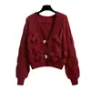 Suéter de Punto con Lazo para Mujer, Nuevo Diseño de Moda Otoño e Invierno, Estilo Francés Dulce y Relajado, Cárdigan de Punto Holgado con Cuello en V