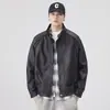 Chaqueta de Cuero PU Negra Estilo Regular Primavera y Otoño para Hombre, Chaqueta de Cuero Biker Retro Americana Fresca, Negra de Moda