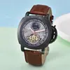 Dropshipping Forsining Esqueleto Completo Correa de Cuero Genuino Impermeable Reloj Mecánico Automático para Hombre Reloj para Hombre