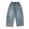 Pantalones de Mezclilla de Trabajo para Niños de Primavera y Otoño para Niños Medianos y Grandes Pantalones de Pierna Ancha Pantalones Sueltos de Patchwork para Niños Pantalones Largos Rectos Guapos Tendencia