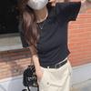 Camiseta de Algodón de Manga Corta Ajustada de Corte Regular para Mujer con Estampado de Cangrejo de Cinco Paneles, Nuevo Estilo de Verano, Top Picante Estilo Americano Corto Ajustado de Cintura Alta