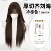 Peluca Zelan de cabeza completa para mujer, estilo japonés, adelgazante, con flequillo, mismo estilo que Xiaoju, peluca larga recta negra realista sin costuras