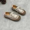 Zapatos planos casuales de cuero genuino de comercio exterior, nuevo estilo 2026, zapatos para todas las estaciones, suela plana, punta redonda, con cordones, cuero suave, suela suave, caña baja, zapatos de piel de vaca para mujer