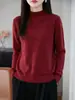 Coleção Outono/Inverno 2026: Suéter de Tricô Feminino de Manga Longa com Bainha Dobrada e Gola Semi-Alta, Camisa Base Lisa Vazada