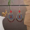 Aretes de Estilo Étnico Bohemio Europeo y Americano para Mujer Plata Miao Turquesa Aretes con Borla Aretes de Atracciones Turísticas de Minorías Étnicas