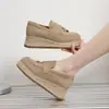 Mocasines de Suela Gruesa Nuevos para Primavera 2026 para Mujer, Zapatos Casuales Retro de Ante sin Cordones que Aumentan la Altura